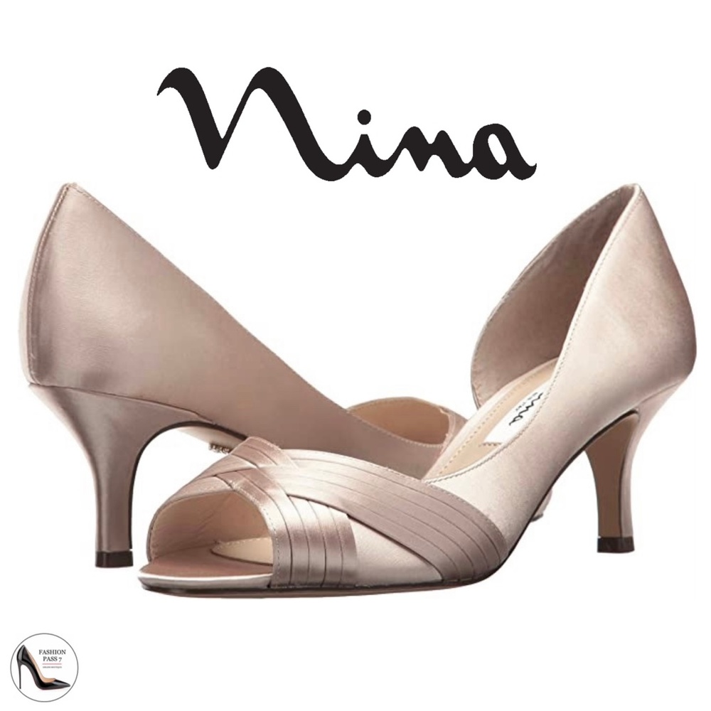 Nina Contesa D’Orsay CHAMPAGNE SATIN Open Toe Pumps Womens Evening Dress Shoes 7 - Picture 2 of 8